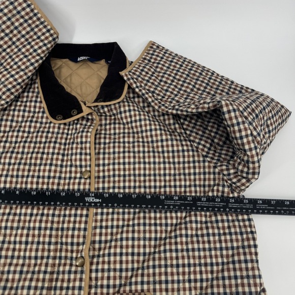 Lands End Womens 1X Quilted Plaid Snap Front Jacket Corduroy Collar Tan Brown - Picture 7 of 9